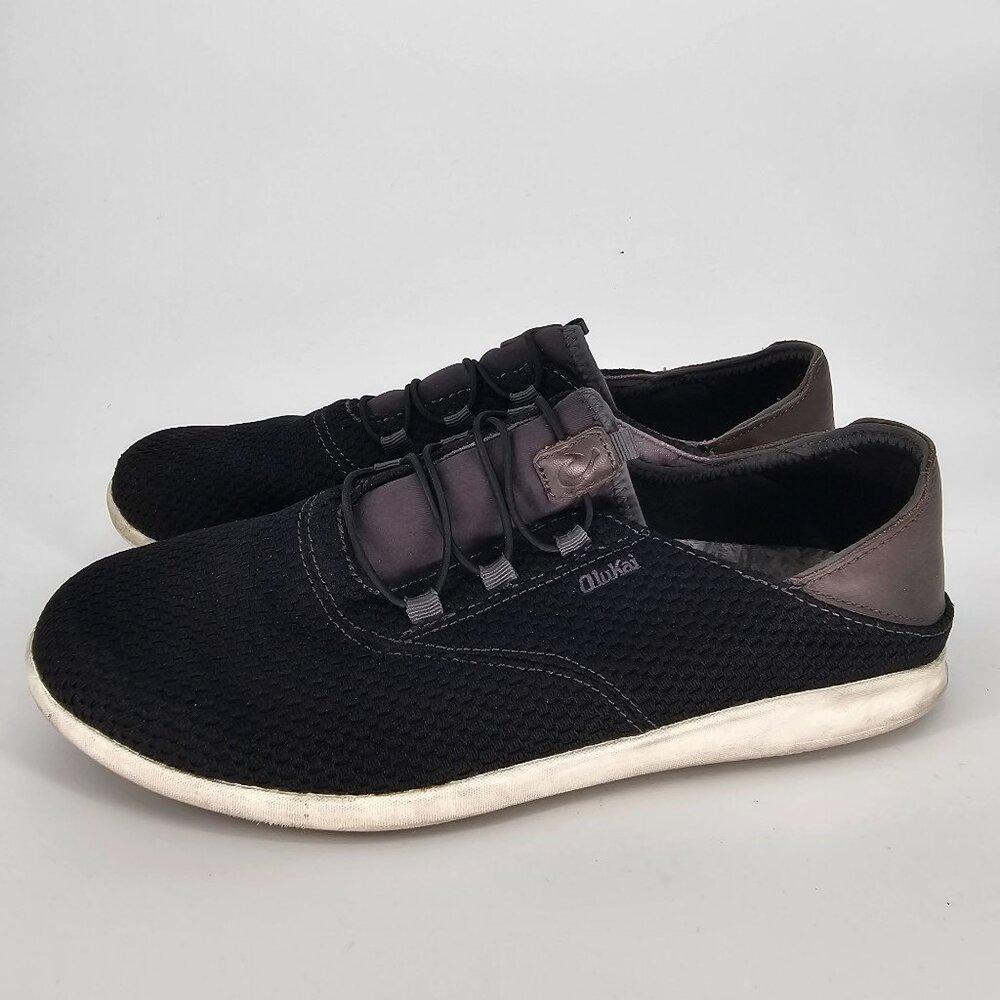 Olukai Mens Alapa Li Shoes 10.5 Black Woven Leather Accents Casual 10395-406C - Picture 3 of 9